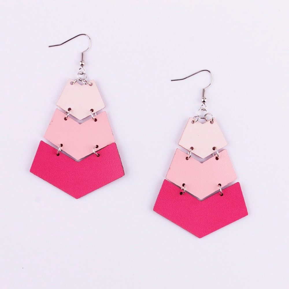 Chevron Triple Layer Art Deco Dangle Earrings - Picture 2 of 6